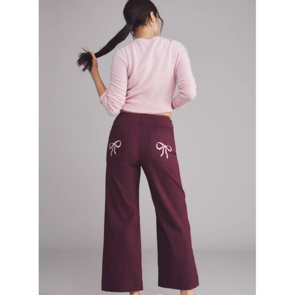NEW NWT The Colette Bow Pocket Wide-Leg Pants by Maeve in Berry Combo Size 27